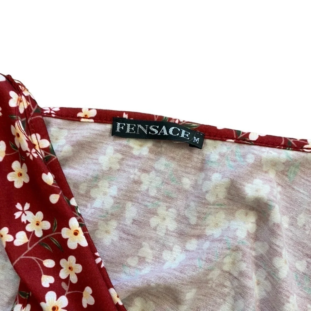 Fensace Womens Red With Yellow Floral Sun Dress Sleeveless Teared Skirt - Picture 9 of 10